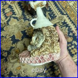 Antique Tobacco Jar Austrian Majolica Owl In Robes RARE Nice shape 1900s