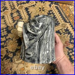 Antique Tobacco Jar Austrian Majolica Owl In Robes RARE Nice shape 1900s