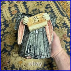 Antique Tobacco Jar Austrian Majolica Owl In Robes RARE Nice shape 1900s