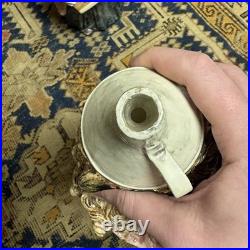 Antique Tobacco Jar Austrian Majolica Owl In Robes RARE Nice shape 1900s