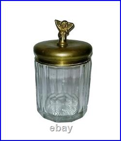 Antique Tobacco Jar Cigar Humidor Art Nouveau Figural Woman lid paneled glass
