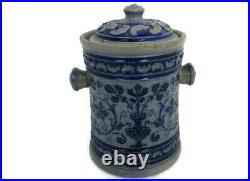 Antique Tobacco Jar Humidor Ceramic Pottery Majolica Blue White Marked