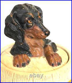 Antique Tobacco Jar JM Johann Maresch Dachshund Barrel Humidor Ceramic Rare HTF