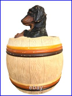 Antique Tobacco Jar JM Johann Maresch Dachshund Barrel Humidor Ceramic Rare HTF