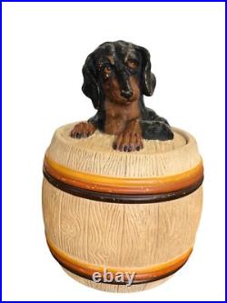 Antique Tobacco Jar JM Johann Maresch Dachshund Barrel Humidor Ceramic Rare HTF