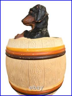 Antique Tobacco Jar JM Johann Maresch Dachshund Barrel Humidor Ceramic Rare HTF