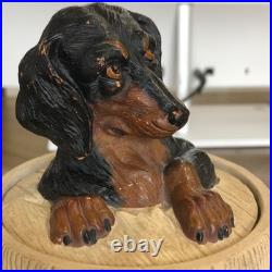Antique Tobacco Jar JM Johann Maresch Dog Humidor Tobacciana Majolica Terracotta