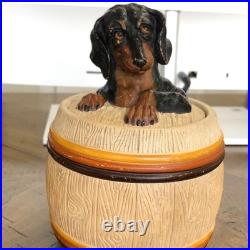 Antique Tobacco Jar JM Johann Maresch Dog Humidor Tobacciana Majolica Terracotta