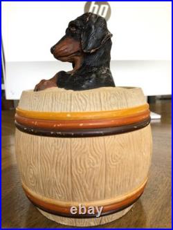 Antique Tobacco Jar JM Johann Maresch Dog Humidor Tobacciana Majolica Terracotta