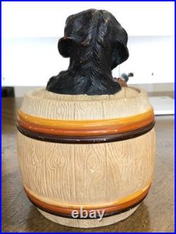 Antique Tobacco Jar JM Johann Maresch Dog Humidor Tobacciana Majolica Terracotta