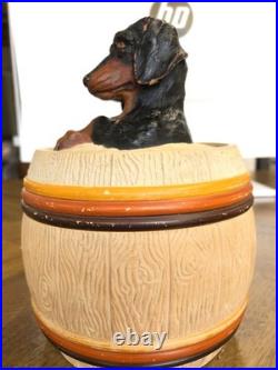 Antique Tobacco Jar JM Johann Maresch Dog Humidor Tobacciana Majolica Terracotta