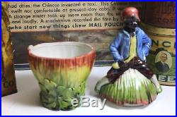 Antique Tobacco Jar Majolica Black Americana Boy Figure on Watermelon Humidor
