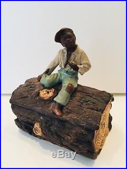 Antique Tobacco Jar Of Wonderful Young Man On A Log Holding A Turtle Jm 3351