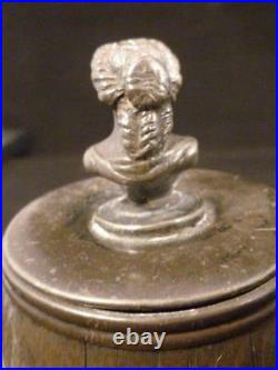 Antique Tobacco Jar Silver Plate Barrel Figural Lady Bust Top LID Rare