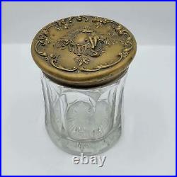 Antique Tobacco Jar with Ornate Brass Lid