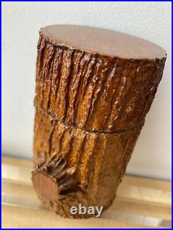 Antique Tronquito Wood Stump Trunk Cigar Box Case Jar Humidor Cigarette Tobacco