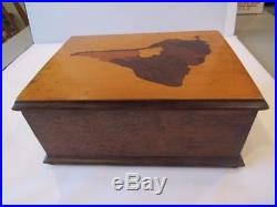 Antique UNUSUAL South American CIGAR HUMIDOR Exotic woods -Inlaid Map on top