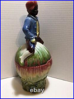 Antique VTG. Black Americana Boy with Pipe on top of Watermelon Tobacco Humidor