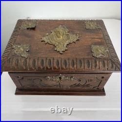 Antique Victorian Cigar Humidor Box Figural Brass Hardware L 7