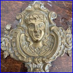 Antique Victorian Cigar Humidor Box Figural Brass Hardware L 7