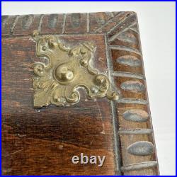 Antique Victorian Cigar Humidor Box Figural Brass Hardware L 7