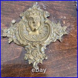 Antique Victorian Cigar Humidor Box Figural Brass Hardware L 7