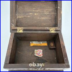 Antique Victorian Cigar Humidor Box Figural Brass Hardware L 7