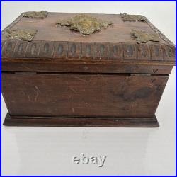 Antique Victorian Cigar Humidor Box Figural Brass Hardware L 7