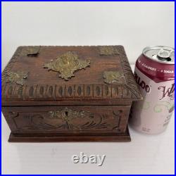Antique Victorian Cigar Humidor Box Figural Brass Hardware L 7