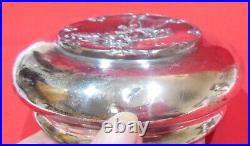 Antique Victorian Cut Glass & Silver Repousse Cherub Tobacco Jar Humidor