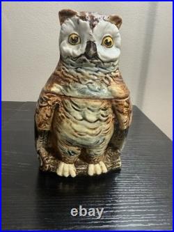 Antique Victorian Majolica Owl Figural Tobacco Jar Humidor c. 1890 Excellent