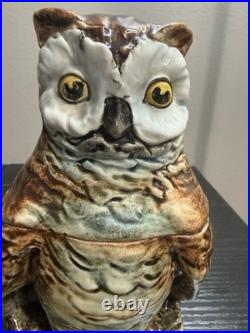 Antique Victorian Majolica Owl Figural Tobacco Jar Humidor c. 1890 Excellent