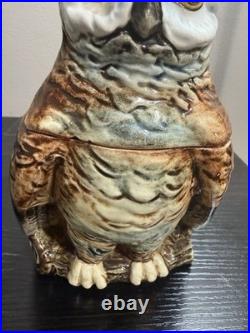 Antique Victorian Majolica Owl Figural Tobacco Jar Humidor c. 1890 Excellent