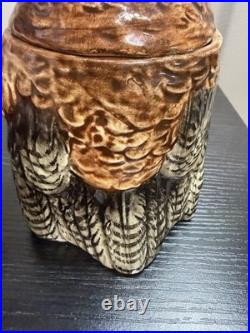 Antique Victorian Majolica Owl Figural Tobacco Jar Humidor c. 1890 Excellent
