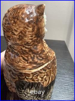 Antique Victorian Majolica Owl Figural Tobacco Jar Humidor c. 1890 Excellent