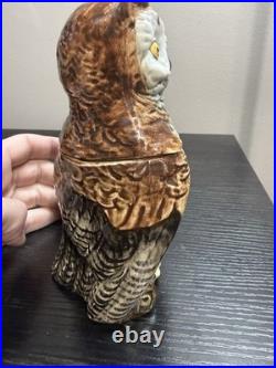 Antique Victorian Majolica Owl Figural Tobacco Jar Humidor c. 1890 Excellent