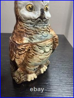 Antique Victorian Majolica Owl Figural Tobacco Jar Humidor c. 1890 Excellent