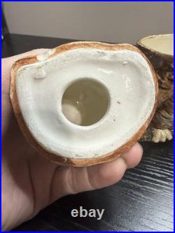 Antique Victorian Majolica Owl Figural Tobacco Jar Humidor c. 1890 Excellent