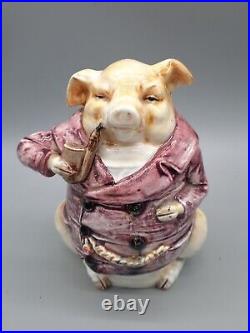 Antique Victorian Majolica Pig Smoking Pipe Tobacco Jar Humidor 7 No Damage