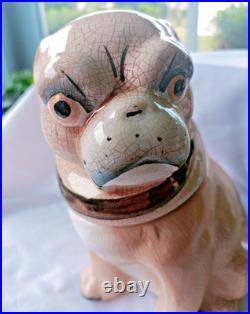 Antique Victorian Pug Dog Humidor Tobacco Jar Smoking Pipe Large 8 x 6 1800s