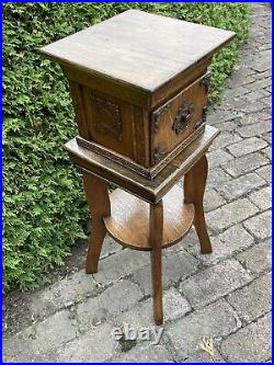 Antique Victorian Style Mission Oak Table Plant Stand Humidor Cigar Cigarette
