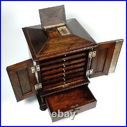 Antique Victorian Wood Cigar Cabinet Table Top Display Box, Hidden Match Striker