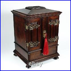 Antique Victorian Wood Cigar Cabinet Table Top Display Box, Hidden Match Striker