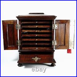 Antique Victorian Wood Cigar Cabinet Table Top Display Box, Hidden Match Striker