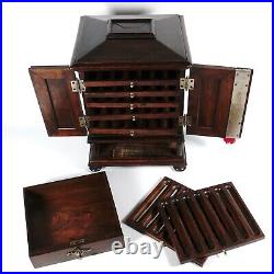 Antique Victorian Wood Cigar Cabinet Table Top Display Box, Hidden Match Striker