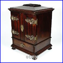 Antique Victorian Wood Cigar Cabinet Table Top Display Box, Hidden Match Striker