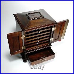 Antique Victorian Wood Cigar Cabinet Table Top Display Box, Hidden Match Striker