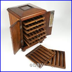 Antique Victorian Wood Cigar Caddy Box, Table Top Cabinet Cigar Presenter Box