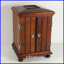 Antique Victorian Wood Cigar Caddy Box, Table Top Cabinet Cigar Presenter Box