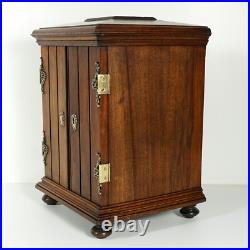 Antique Victorian Wood Cigar Caddy Box, Table Top Cabinet Cigar Presenter Box
